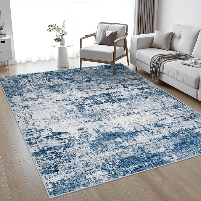 10x14 Area Rug Living Room Rug: Washable Modern Abstract Soft Thin Rug Indoor Floor No Slip Stain Resistant Carpet for Bedroom Dining Room Farmhouse Nursery Home Office - Blue