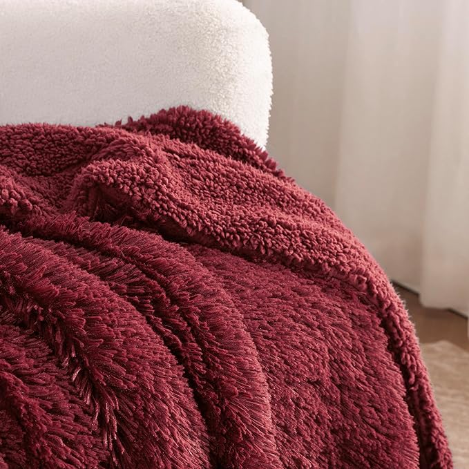 Bedsure GentleSoft Fluffy Burgundy Red Throw Blanket, Maroon Red Decor Gifts for Women, Soft Cozy Fuzzy Sherpa Fleece Plush Thick Warm Faux Fur Throws for Couch, Bed, Blanket for Mom, 50x60