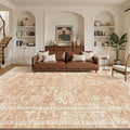 Madane 9x12 Area Rugs for Living Room, Machine Washable Vintage Rug with Non-Slip Backing, Soft Floral Print Large Throw Rugs, Thin Carpet for Bedroom Dining Room Farmhouse (9 x 12, Jasper Orange)