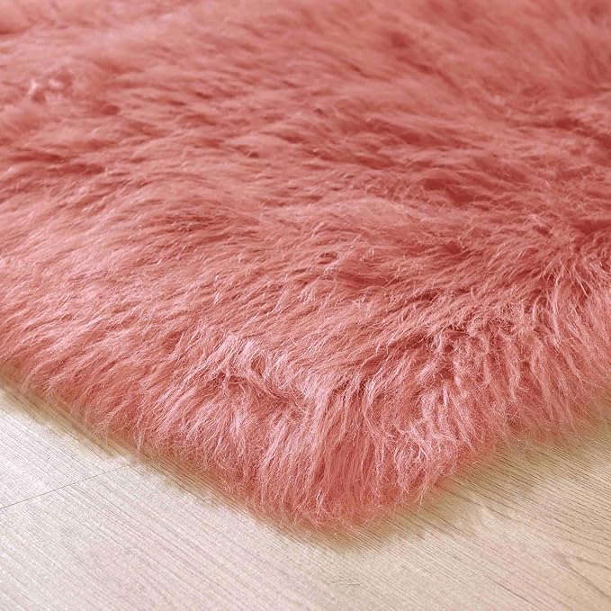 Goolela Pink Area Rug 9x12 Fluffy Fuzzy Furry Rug for Girls Bedroom Faux Sheepskin Fur Shaggy Soft Luxury Rectangle