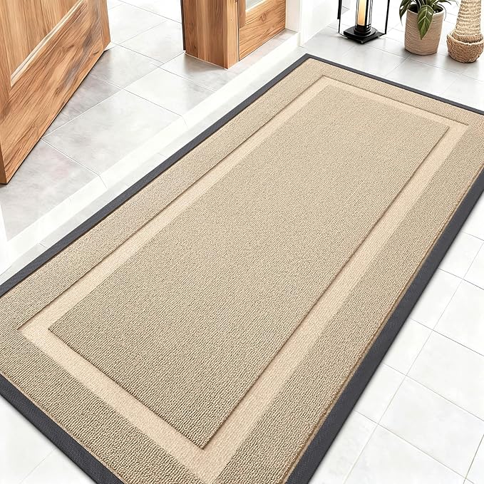 OLANLY Front Door Mat Indoor Outdoor Entrance, Waterproof All-Season, All-Weather Doormat, Sturdy Natural Rubber, Low Profile, Easy Clean Patio Porch Entryway Mat, 47x23, Off-White