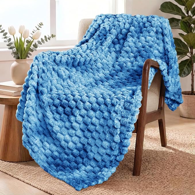 Exclusivo Mezcla Fleece Throw Blanket for Couch, Extra Large Fuzzy Tie-dye Cobalt Blue Bed Blankets, Soft Cozy Plush Sofa Throws for All Seasons, 50x70 Inches