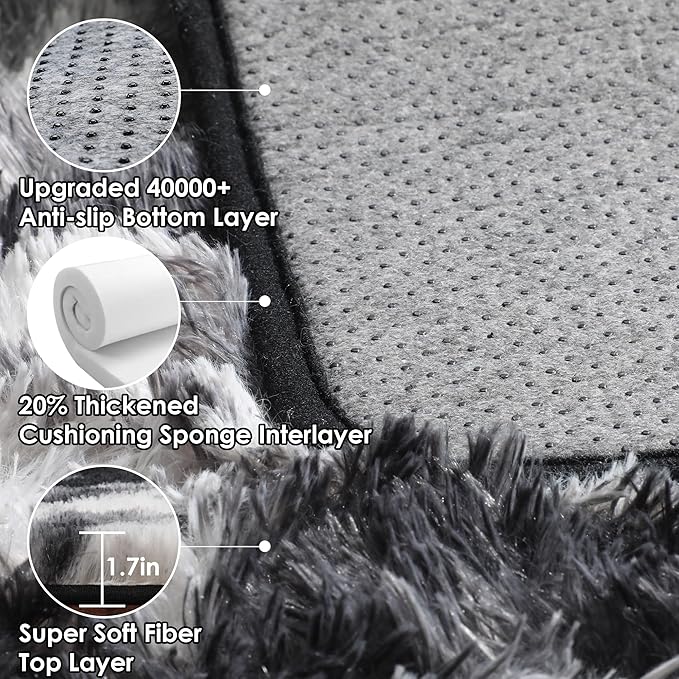 ONASAR Black and White Area Rugs for Living Room, 5x8 Fluffy Bedroom Rug, Soft Plush Shag Floor Carpet for Nursery Kids Girls Boys Teen Baby Dorm Bedside Playroom Indoor Home Decor Aesthetic