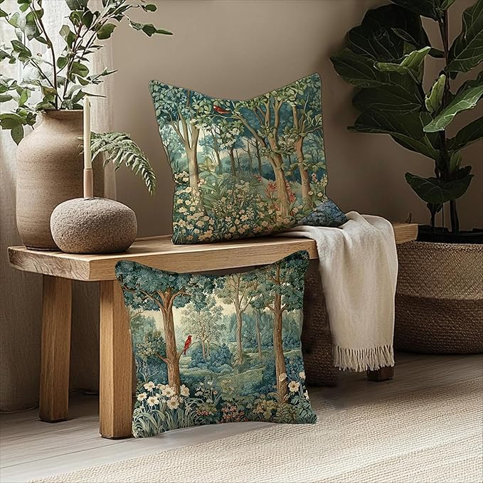 Rustic Spring Forest Pillow Covers 18x18 Double-Sided, Cottagecore Forest Nature Botanical Wildflower Decorative Throw Pillow Covers for Sofa Bed Bedroom Living Room Set of 2