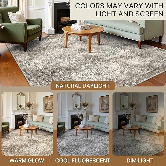 BEIMO Area Rugs 10x14 for Living Room Bedroom, Modern Abstract Machine Washable Rug, Large Soft Low Pile Floor Carpet with Non Slip Backing for Dining Room, Grey