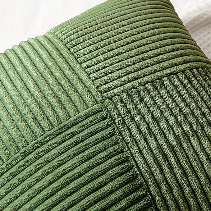 MIULEE Moss Green Decorative Throw Pillow Covers 18x18 Inch for Couch Bed Sofa Spring Decor Pack of 2 Boho Farmhouse Throw Pillows Soft Cross Corduroy Patchwork Textured Cushion Cases