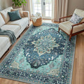 RELEANY Area Rugs 5'x8' Washable Non-Slip, Floral Vintage Distress Print Pattern Medallion Carpet for Living Room Bedroom Dining Room, Teal Green Lake Blue Turquoise