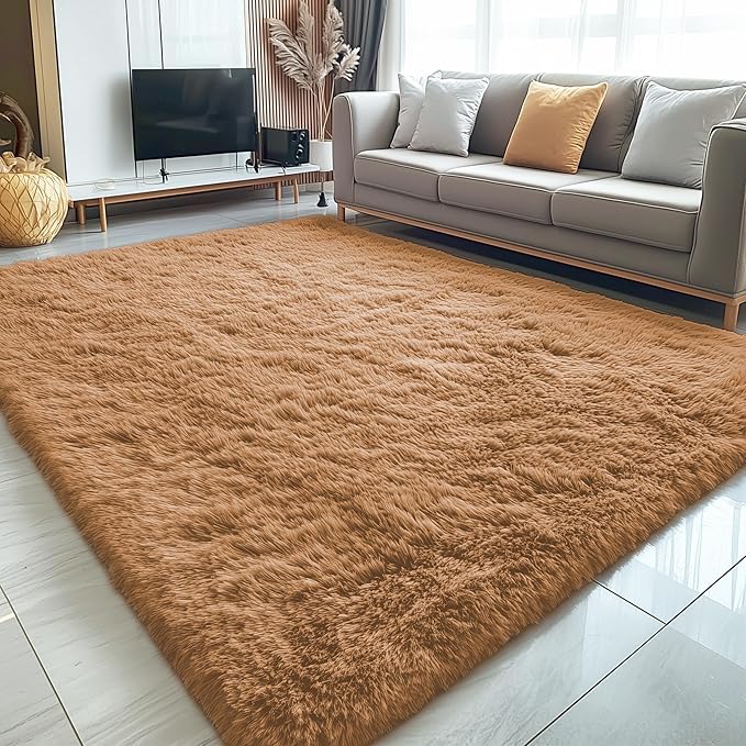 OLANLY 5x8 Machine Washable Large Area Rugs for Living Room, Bedroom, Soft Fluffy Shaggy Bedside Rug, Indoor Floor Carpet for Kids Girls and Boys, Dorms, Nursery, Home Decor Aesthetic, Khaki
