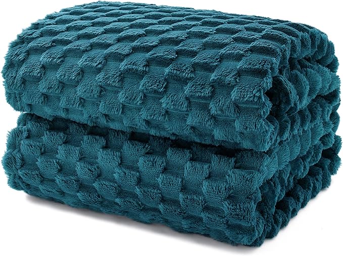 EXQ Home Fleece Blanket Queen Size for Couch or Bed - 3D Imitation Turtle Shell Jacquard Decorative Blankets - Cozy Soft Lightweight Fuzzy Flannel Blanket Suitable for All Seasons(90"×90",Teal)