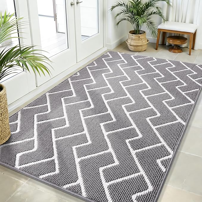 OLANLY Front Door Mat, Non-Slip Rubber Backing, Dirt Resistant and Absorbent, Washable, Easy to Clean Low-Profile Indoor Doormat for Back Door, Entryway, Inside Entrance, 59x35, Grey