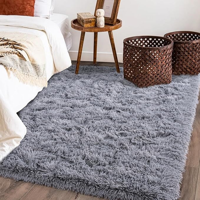 Rugs for Bedroom 4x6, Soft Shaggy Modern Shag Area Rug for Living Room, Upgrade Non-Slip Plush Fluffy Carpet for Kids Boys Girls Room Home Decor Aesthetic, Grey