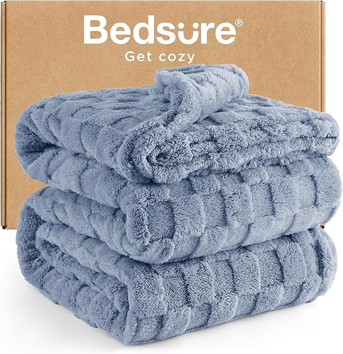 Bedsure GentleSoft Blankets Queen Size for Bed - Super Soft Cozy Blanket for Kids Girls, Large Fuzzy Fleece Throw for Bedroom Decor, Ashley Blue, 90x90 Inches