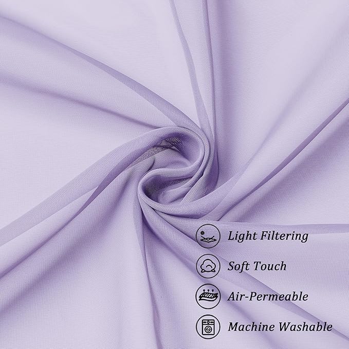 Chyhomenyc Sheer Lilac Valances for Windows 2 Pack, Small Window Curtains for Living Room Bathroom Cafe Laundry Basement, Modern Top Dual Rod Pocket Voile Curtain, 42W x 14L inches, Lilac