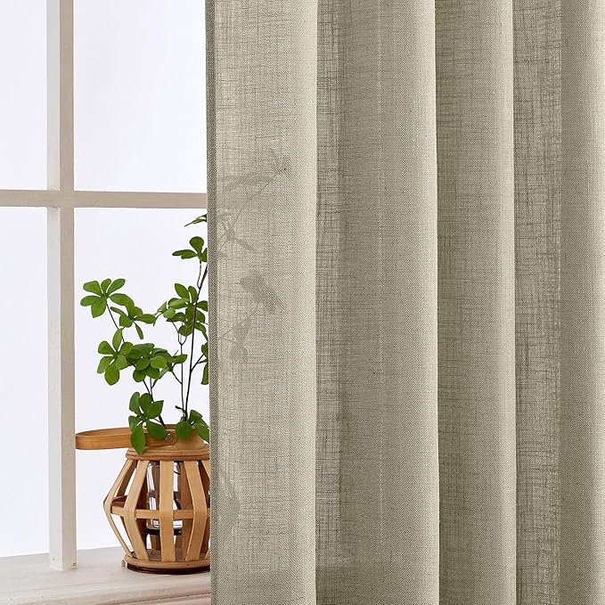 MIULEE Oatmeal Linen Curtains 72 Inch Length 2 Panels for Bedroom Living Room, Soft Thick Linen Textured Natural Window Drapes Semi Sheer Light Filtering Back Tab Rod Pocket Burlap Look Decor