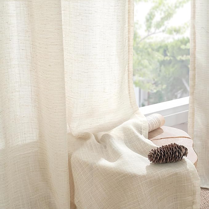 Curtain Panels in Light Beige Linen Blend, 2 Pack, Light-Filtering