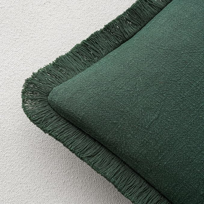 MIULEE Decorative Throw Pillow Covers Neutral Linen Fringe Throw Pillows Euro Shams Set of 2 Army Green Boho Farmhouse Cushion Covers for Couch Sofa Bed Living Room Home Decor 24x24 Inch