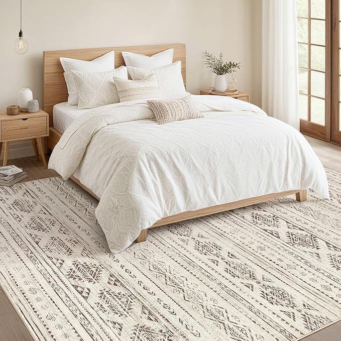 Nakagishi Area Rug Living Room Rugs: 5x7 Washable Boho Large Neutral Farmhouse Soft Moroccan Stain Resistant Indoor Carpet for Bedroom Nursery Kids Office Dining Room Home House Decor - Dark Brown