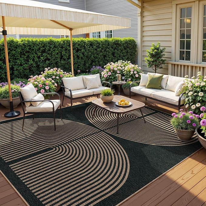 Lahome Enfys Modern Rainbow Easy Jute Rug, 6x9 Area Rugs for Living Room Outdoor Patio Washable Indoor Outdoor Dining Room Carpet, Farmhouse Large Non Slip Carpet for Bedromm Backyard Office