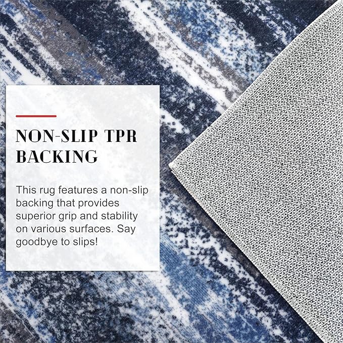 Lansny Modern Abstract Hallway Runner Rug, Navy Blue Washable Kitchen Runner Non-Slip Soft 2x8 Runner Rug Thin Print Faux Wool Carpet for Entryway Bedroom Laundry Room Indoor
