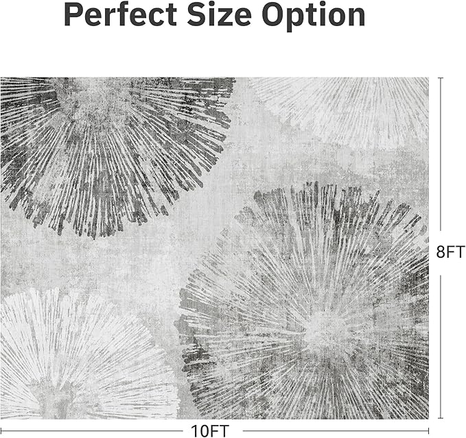 8x10 Area Rugs for Living Room-Machine Washable Rug Ultra Soft Non Slip Area Rug Modern Abstract Dahlia Indoor Carpet Rugs for Bedroom Dining Room Playroom Nursery Bedside Office, Grey