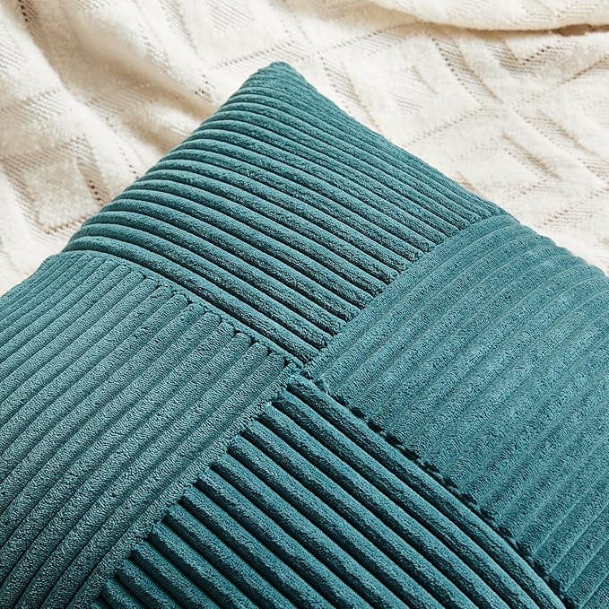 Fancy Homi 2 Packs Teal Lumbar Decorative Throw Pillow Covers 12x20 Inch for Living Room Couch Bed Sofa, Rustic Farmhouse Boho Home Decor, Soft Striped Corduroy Rectangle Accent Cushion Case 30x50 cm