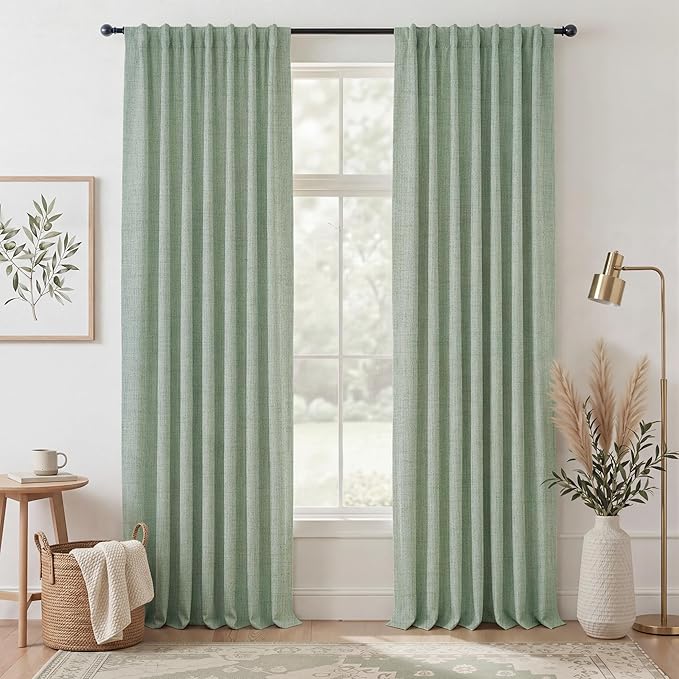 RYB HOME Sage Green 100% Blackout Curtains 84 inches Long, Thermal Insulated Linen Texture Drapes for Bedroom/Living Room, Elegant Farmhouse Curtains Back Tab&Rod Pocket, W52xL84, 2 Panels