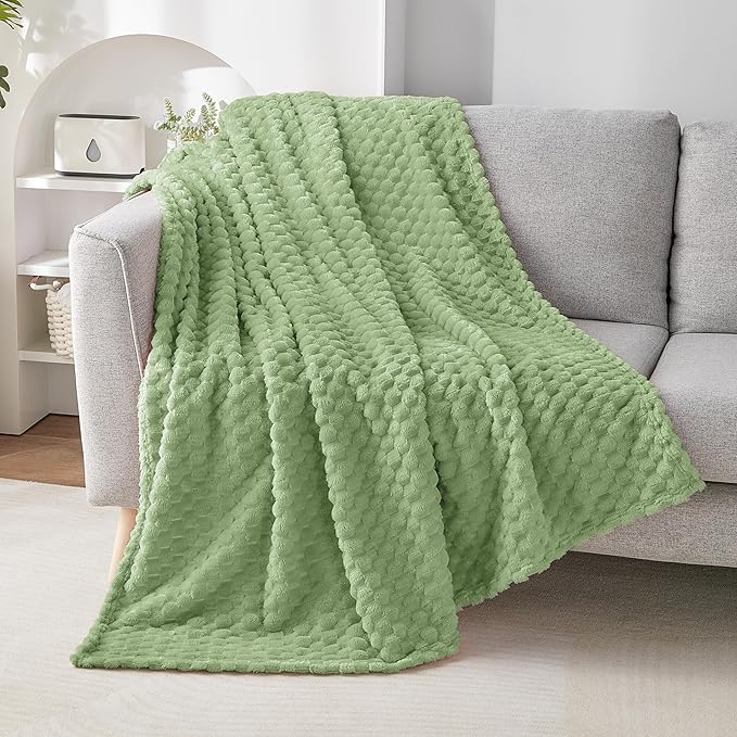 EXQ Home Fleece Blanket Twin Size for Couch or Bed - 3D Imitation Turtle Shell Jacquard Decorative Blankets - Cozy Soft Lightweight Fuzzy Flannel Blanket Suitable for All Seasons(60"×80",Sage Green)