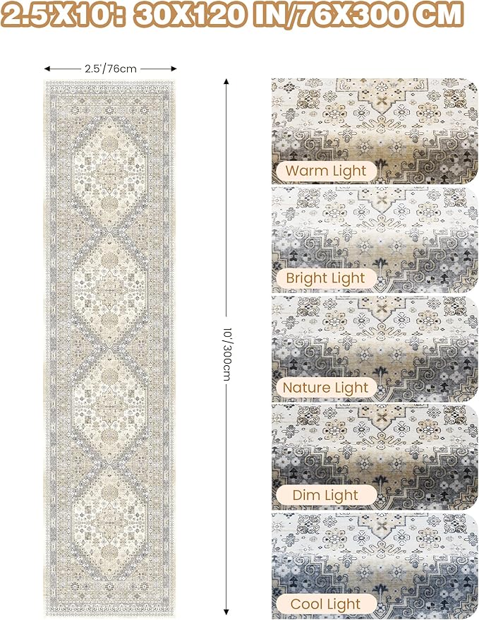 Kitchen Runner Rug Non Slip Washable 2.5x10, Soft Ultra-Thin Entryway Rug Runners for Hallways, Carpet Runner for Living Room,Kitchen, Laundry, Bathroom(Beige,2.5'x10')