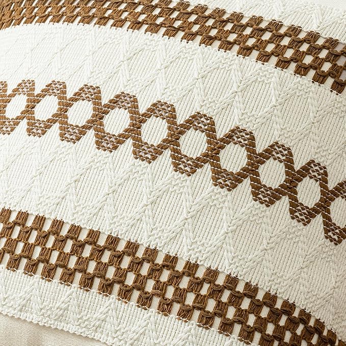 MIULEE Set of 2 Coco Brown Boho Decorative Pillow Covers 18x18 Inch Farmhouse Rustic Couch Throw Pillows Modern Spring Cotton Cushion Covers Retro Cute Macrame Woven Home Decor for Bed Sofa Chair