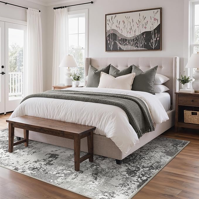 BEIMO Area Rugs 5x7 for Living Room Bedroom, Modern Abstract Machine Washable Rug, Large Soft Low Pile Floor Carpet with Non Slip Backing for Dining Room, Black Grey