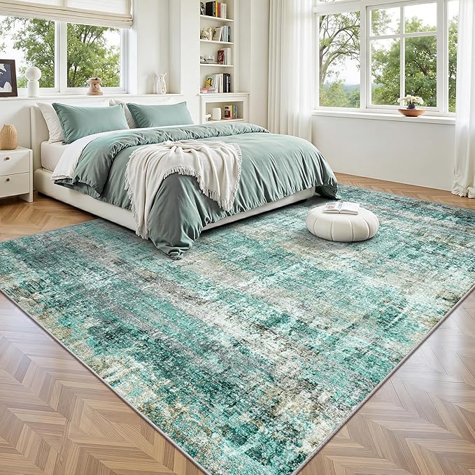LEPEII 6x9 Area Rugs, Washable Modern Abstract Area Rugs for Living Room, Indoor Neutral Area Rug for Bedroom, Dining Room, Low Pile Non-Slip Non Shedding Rugs-Green