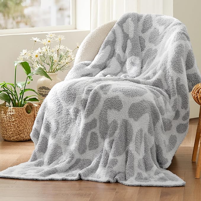 Bedsure Leopard Throw Blanket for Couch, Knit Fall Blanket - Super Soft, Cozy & Warm, GentleSoft, Breathable & Lightweight for Bed & Sofa, Grey, 50x60 Inches