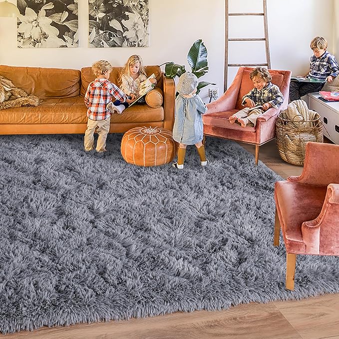 Rugs for Bedroom 4x6, Soft Shaggy Modern Shag Area Rug for Living Room, Upgrade Non-Slip Plush Fluffy Carpet for Kids Boys Girls Room Home Decor Aesthetic, Grey