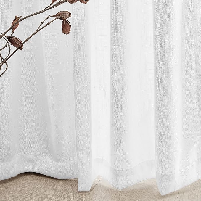 Curtain Panels in White, Cotton Polyester Blend, Light Filtering, Pair
