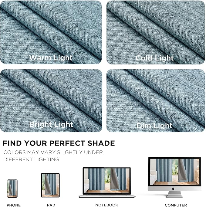 Joydeco Blackout Curtains for Bedroom - 96 Inch Long 100% Light Blocking 2 Panels Sky Blue Drapes, Thermal Insulated Room Darkening Curtains, Linen Textured for Living Room, Rod Pocket & Back Tabs
