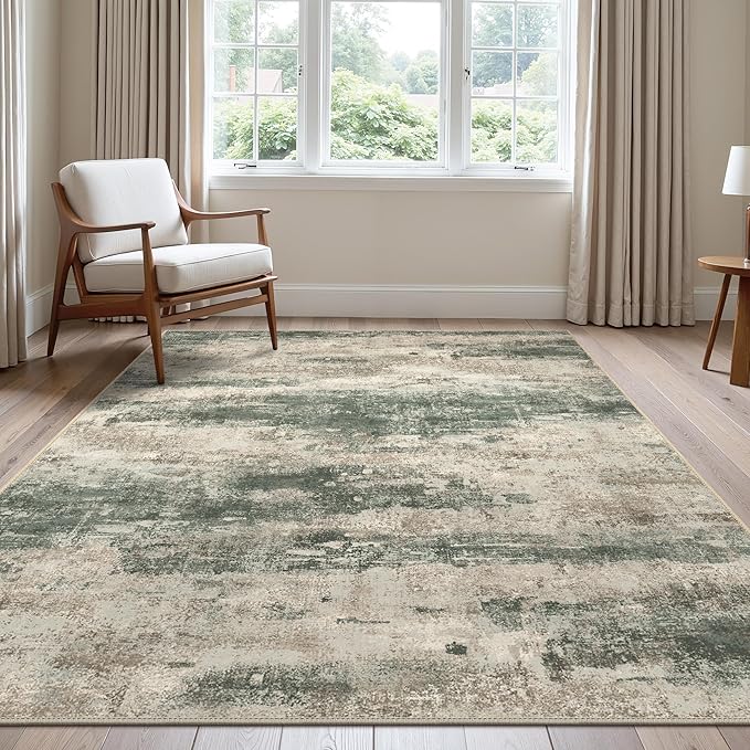 BEIMO Area Rugs 5x7 for Living Room Bedroom, Modern Abstract Machine Washable Rug, Large Soft Low Pile Floor Cover with Non Slip Backing for Dining Room, Grey/Dark Green