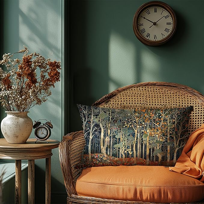 Rustic Autumn Forest Pillow Covers 20x12 Double-Sided, Fall Home Room Decor, Vintage Botanical Nature William Morris Inspired Decorative Throw Pillow Covers for Home Bedroom Living Room