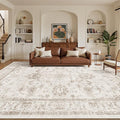 Madane 9x12 Area Rugs for Living Room, Machine Washable Rug with Non-Slip Backing, Soft Vintage Large Area Rug, Floral Print Floor Carpet for Bedroom Dining Room (9 x 12, Brown/Ivory)