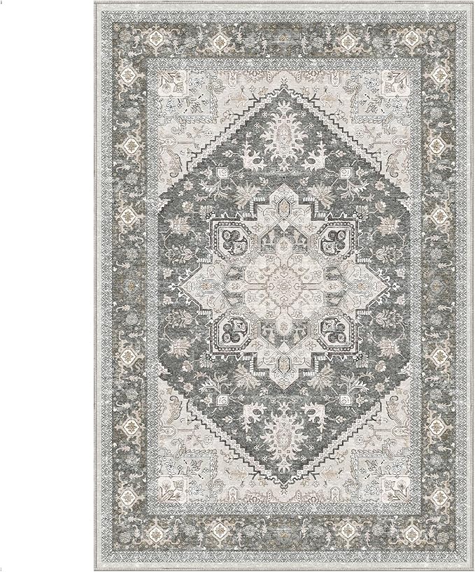 OPPODREAM Soft 6x9 Area Rugs, Washable Rug 6x9 with Non Slip Backing, Faux Cashmere Low-Pile 6 x 9 Carpet, Greenish Grey