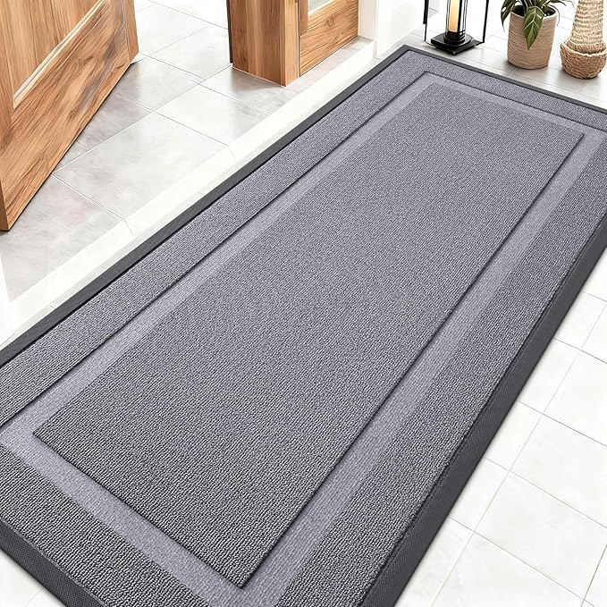 OLANLY Front Door Mat Indoor Outdoor Entrance, Waterproof All-Season, All-Weather Doormat, Sturdy Natural Rubber, Low Profile, Easy Clean Patio Porch Entryway Mat, 59x23, Classic Gray