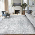 8x10 Area Rug Washable Vintage Living Room Carpet Large Indoor Non Slip Grey Bedroom Distressed Low Pile Retro Accent Throw Rug for Dining Room
