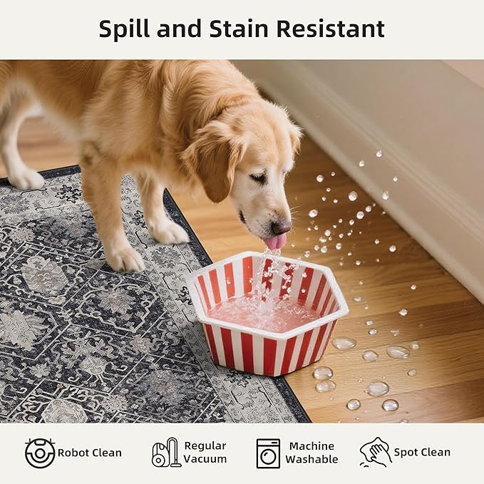 3 Pieces Kitchen Rug Sets: Farmhouse Washable Non-Slip Floor Mat for Sink Stove & Fridge Area Water Resistant Carpet for Laundry Room Entryway Soft Cozy Runners for Kids Pets Family(2x3+2x4+2x5,Black)