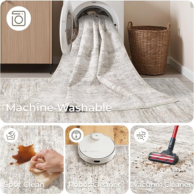 Washable Runner Rugs for Bedroom - 2x6 Runner Rug Non Slip, Ultra-Thin Entryway Runner, Soft Abstract Kitchen Runner for Hallway, Laundry, Indoor Door Mat(2'x6', Brown/Grey/Ivory)