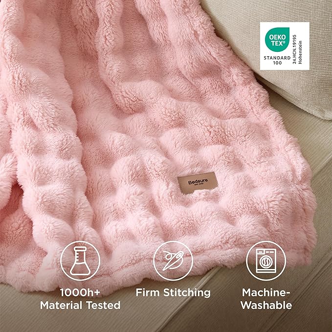 Bedsure 3D Fleece Bubble Blanket - GentleSoft Pink King Blanket for Bed Sofa Room Decor - Luxury Soft Cozy Gifts for Kids Girls, Lightweight, All Seasons, Pink, 108"×90"