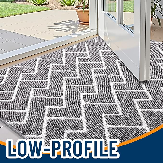 OLANLY Front Door Mat, Non-Slip Rubber Backing, Dirt Resistant and Absorbent, Washable, Easy to Clean Low-Profile Indoor Doormat for Back Door, Entryway, Inside Entrance, 59x35, Grey