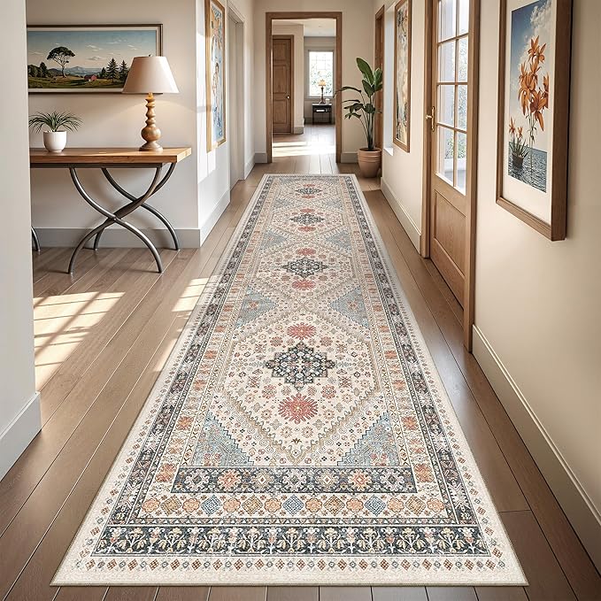 Kitchen Runner Rug Non Slip Washable 2.5x10, Soft Ultra-Thin Entryway Rug Runners for Hallways, Carpet Runner for Living Room,Kitchen, Laundry, Bathroom(Blue/Red/Multi,2.5'x10')