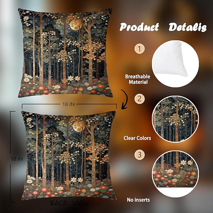 Rustic William Morris Inspired Autumn Forest Decor Throw Pillow Covers 18x18 Set of 4,Vintage Botanical Nature Decorative Throw Pillow Covers for Home Bedroom Living Room,Fall Home Room Decor