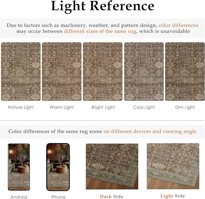 8x10 Washable Area Rug for Living Room Bedroom Vintage Rust Red Non Slip Carpet Traditional Retro Soft Low Pile Large Throw Rug for Dining Room Kitchen Office Indoor