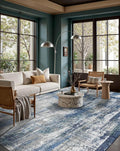 Latte&Fog 6x9 Area Rugs for Living Room Bedroom, Blue Modern Abstract Neutral Washable Rug, Boho Non Slip Low Pile Carpet for Dining Room, Dorm,College Dorm and Farmhouse -Blue Grey