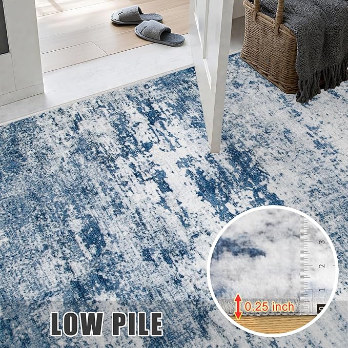 10x14 Area Rug Living Room Rug: Washable Modern Abstract Soft Thin Rug Indoor Floor No Slip Stain Resistant Carpet for Bedroom Dining Room Farmhouse Nursery Home Office - Blue